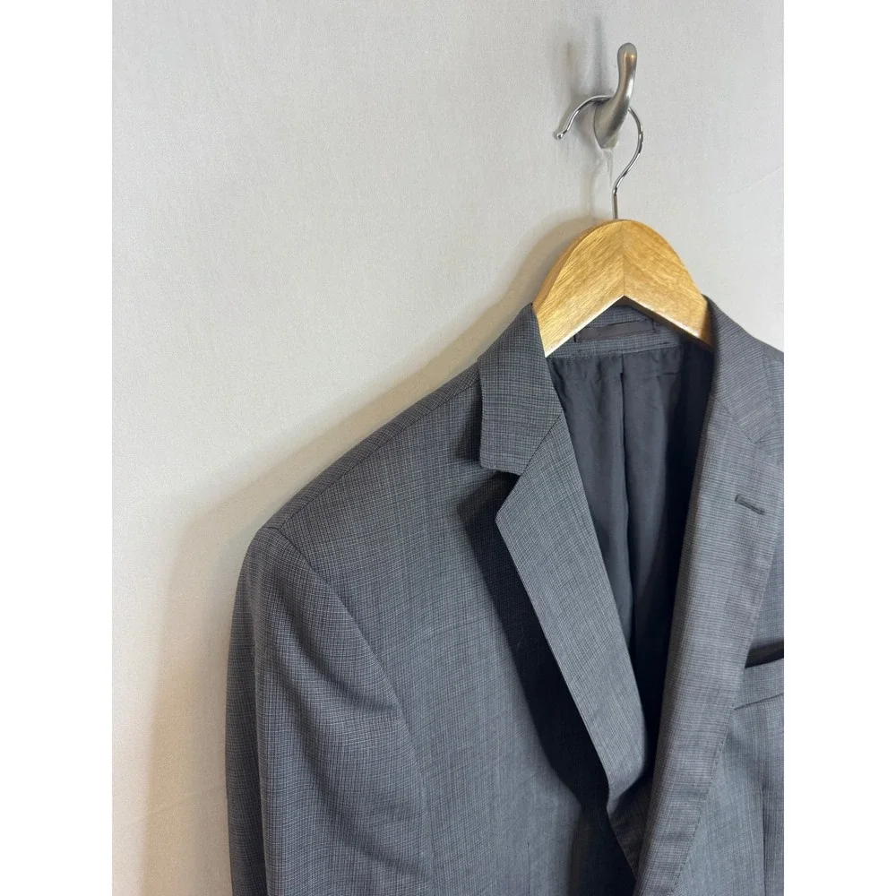 Z Zegna City Grey Wool Micro Check 2 Button Suit Jacket Blazer Size 40